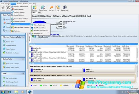 Скриншот программы Paragon Partition Manager для Windows 7