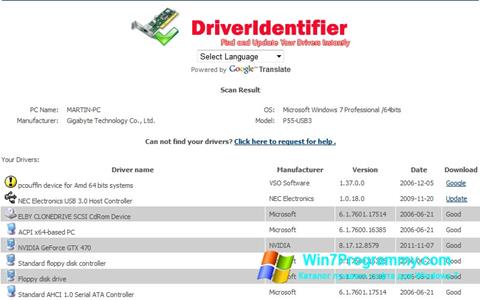 Скриншот программы Driver Identifier для Windows 7