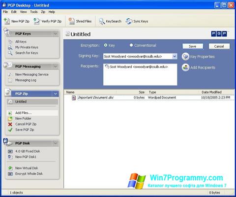 Скриншот программы PGP Desktop для Windows 7