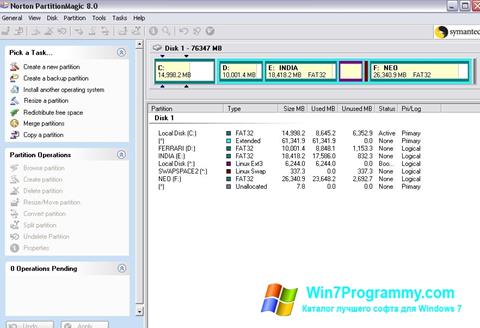 Скриншот программы Norton Partition Magic для Windows 7