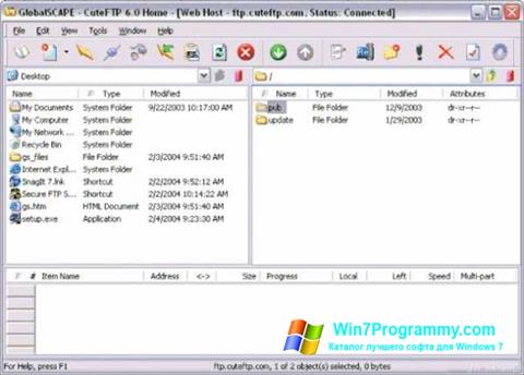Скриншот программы CuteFTP для Windows 7