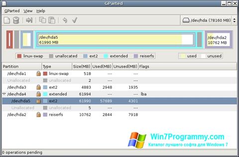 Скриншот программы GParted для Windows 7