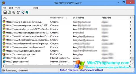 Скриншот программы WebBrowserPassView для Windows 7