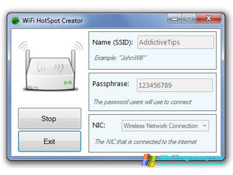Скриншот программы Wi-Fi HotSpot Creator для Windows 7
