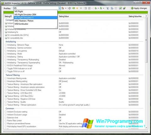Скриншот программы NVIDIA Inspector для Windows 7
