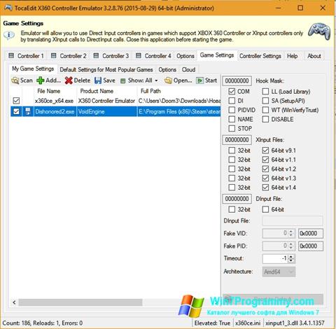 Скриншот программы x360ce для Windows 7