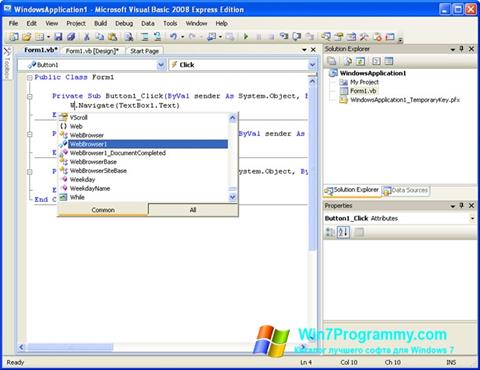 Скриншот программы Microsoft Visual Basic для Windows 7