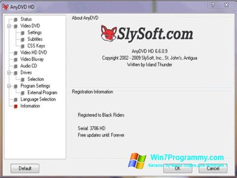 Скриншот программы AnyDVD для Windows 7