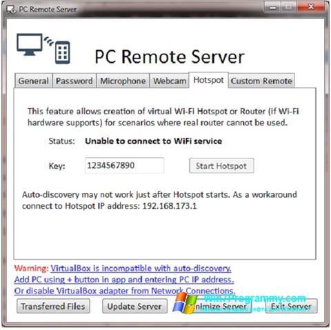 Скриншот программы PC Remote Server для Windows 7