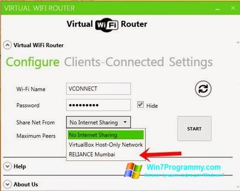 Скриншот программы Virtual WiFi Router для Windows 7