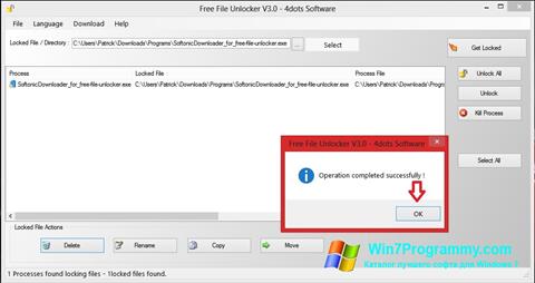 Скриншот программы Free File Unlocker для Windows 7