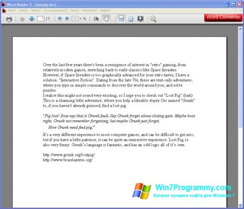 Скриншот программы Word Reader для Windows 7
