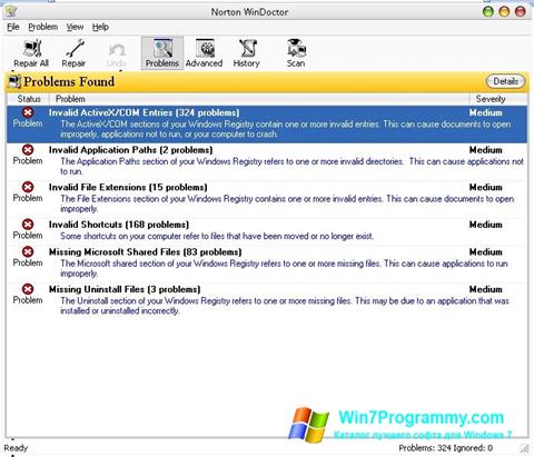 Скриншот программы Norton WinDoctor для Windows 7