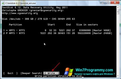 Скриншот программы TestDisk для Windows 7