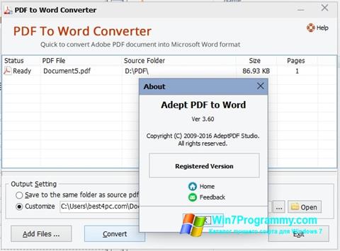Скриншот программы PDF to Word Converter для Windows 7