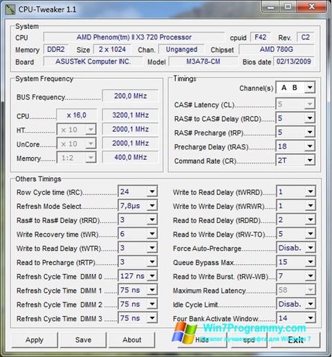 Скриншот программы CPU-Tweaker для Windows 7