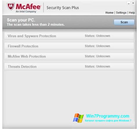 Скриншот программы McAfee Security Scan Plus для Windows 7