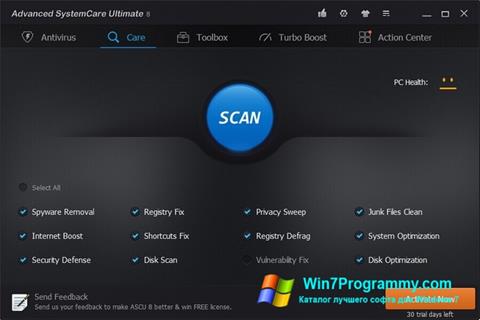 Скриншот программы Advanced SystemCare Ultimate для Windows 7