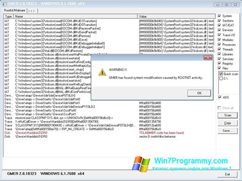 Скриншот программы GMER для Windows 7