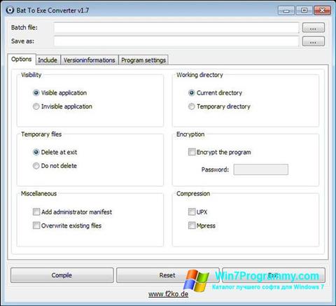 Скриншот программы Bat To Exe Converter для Windows 7