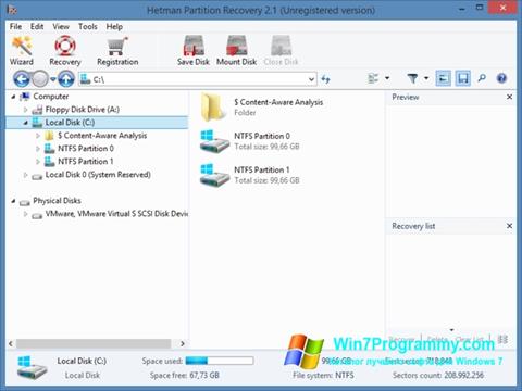 Скриншот программы Hetman Partition Recovery для Windows 7