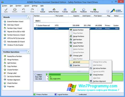 Скриншот программы AOMEI Partition Assistant для Windows 7