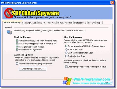 Скриншот программы SUPERAntiSpyware для Windows 7