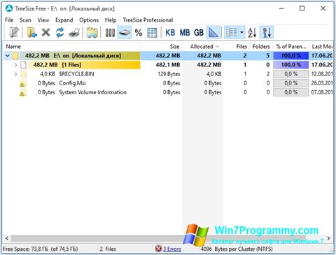 Скриншот программы TreeSize Free для Windows 7