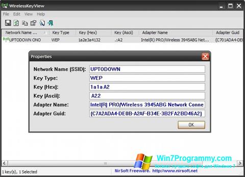 Скриншот программы WirelessKeyView для Windows 7