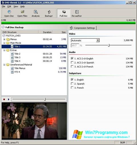 Скриншот программы DVD Shrink для Windows 7