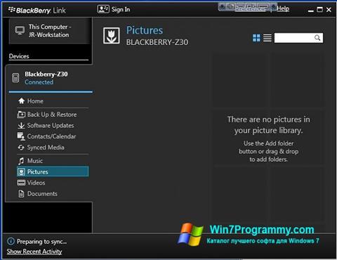 Скриншот программы BlackBerry Link для Windows 7