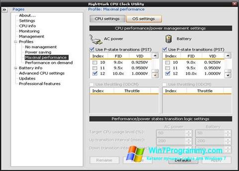 Скриншот программы RMClock для Windows 7