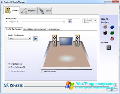 Скриншот программы Realtek HD Audio для Windows 7